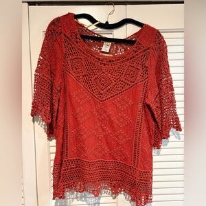 Democracy Red Crochet Women's Blouse